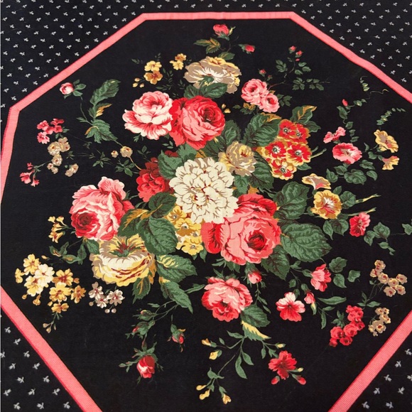 Vintage Cranston Floral Scarf / Fabric Square - black floral design - Picture 2 of 5